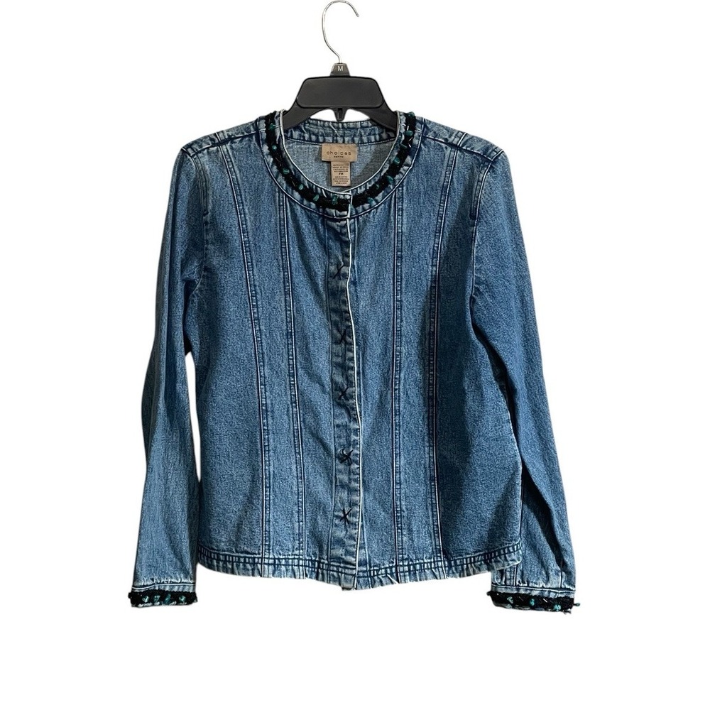 Choices MP Denim Jacket Beaded Trim Embellished Granny Artsy Boho